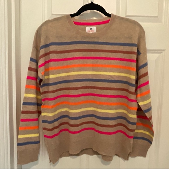 NWT Sundry Rainbow MultiStripe Crewneck Sweater in Cream MSRP $199 - Picture 2 of 11